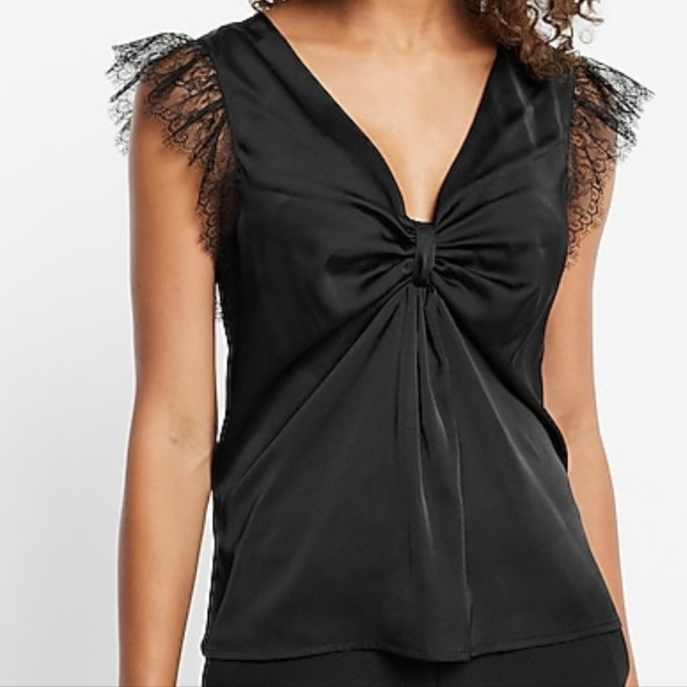 NWT Express Black Lace Flutter Sleeve Top Size: Large